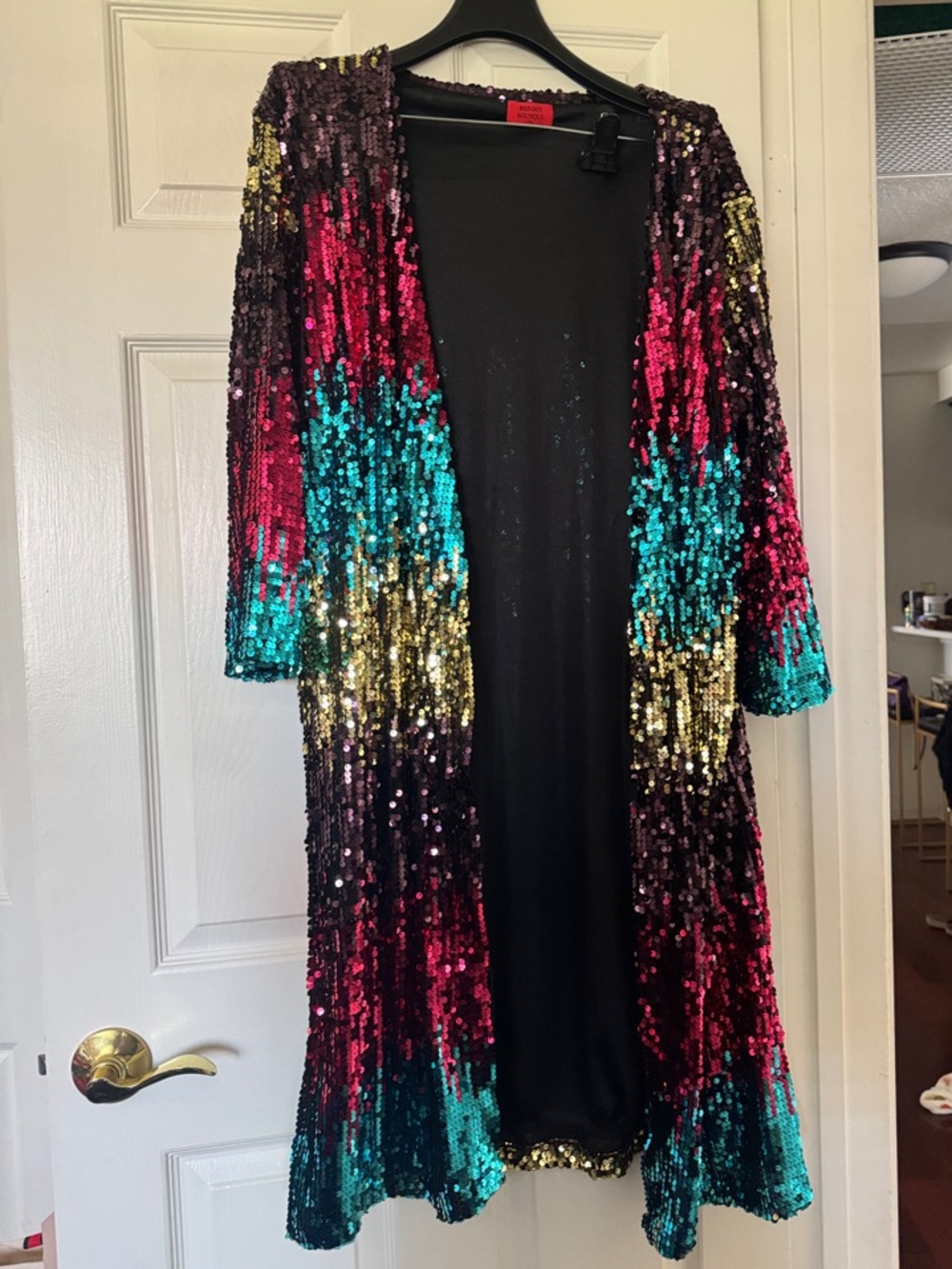 Sequin Duster Jacket in Teal, Fuchsia & Gold
